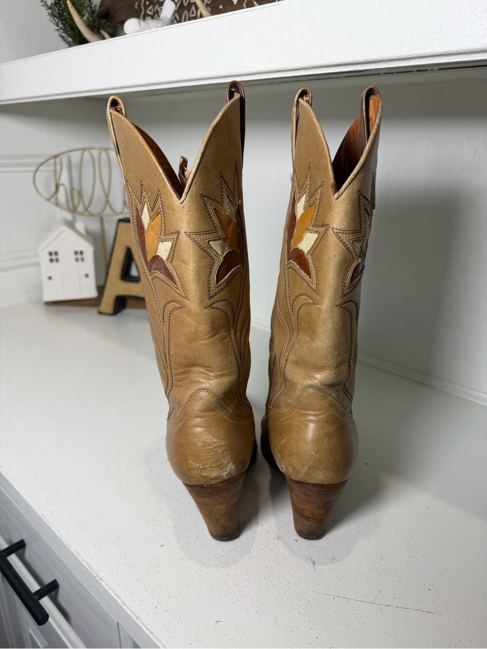 Dan Post Made in Spain Women's 7 Tan Leather Cowboy Boots Vintage Western - Picture 4 of 8